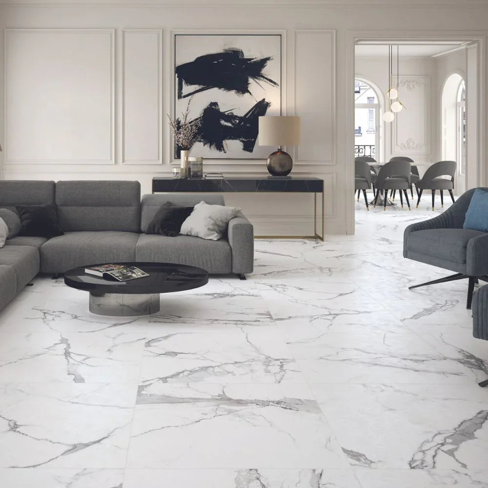 Linolete Semi-Polished Marble Effect Tile 90 x 90cm Living Room