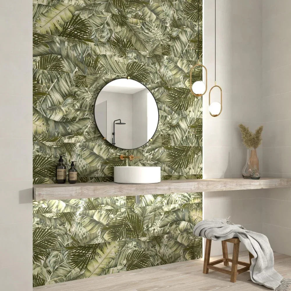 Veggie Green Patterned Wall Tile 33.3 x 100cm Bathroom
