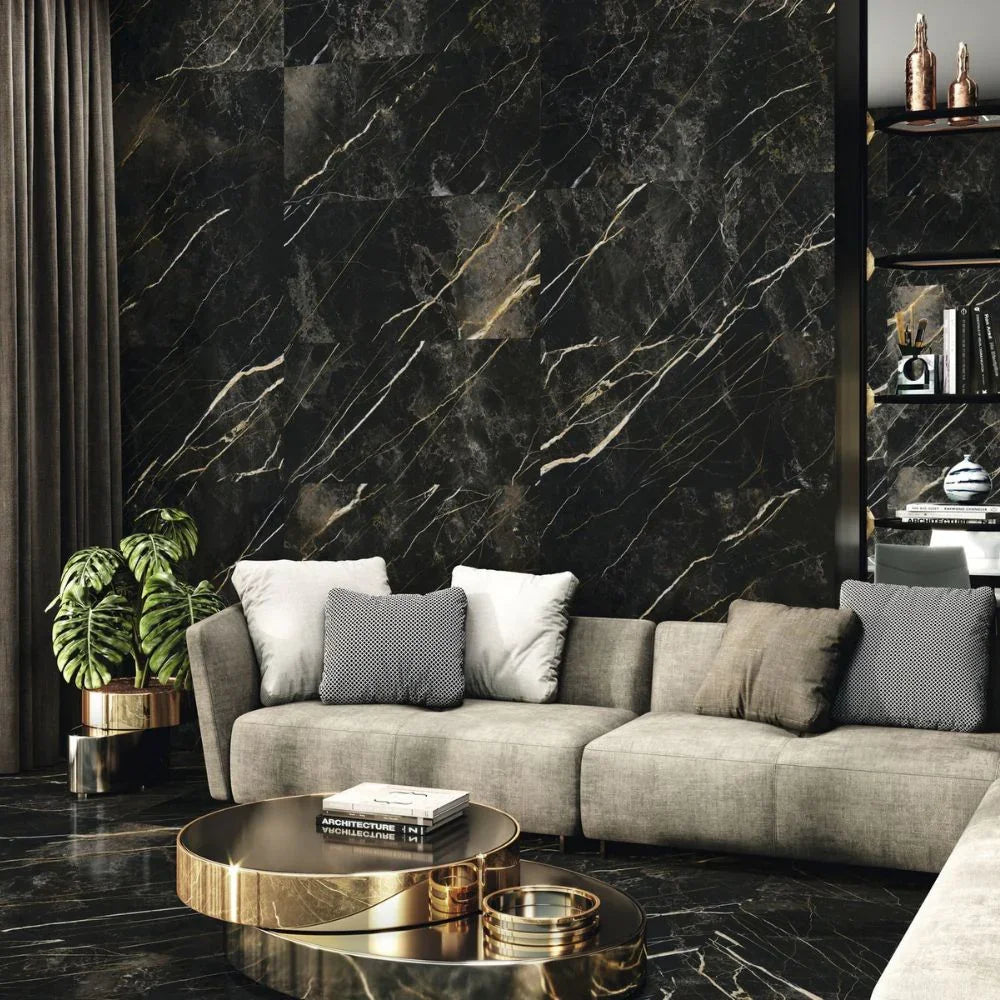 Wycomble Forest Polished Marble Effect Tile Living Room Floor and Wall