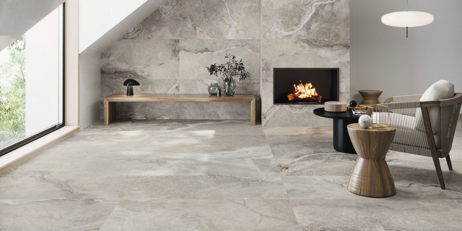 light grey large format wall and floor tiles