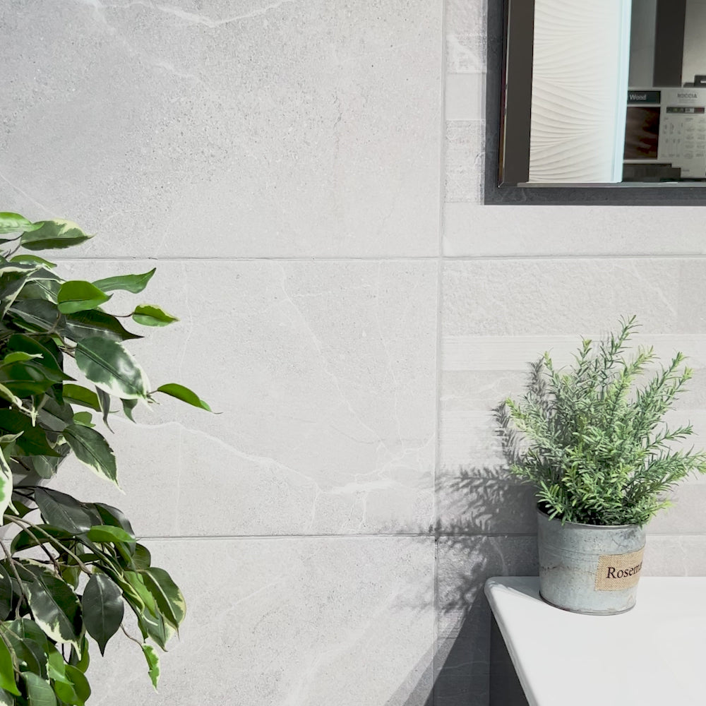 Load video: Sheldon Stone Grey Porcelain Tile