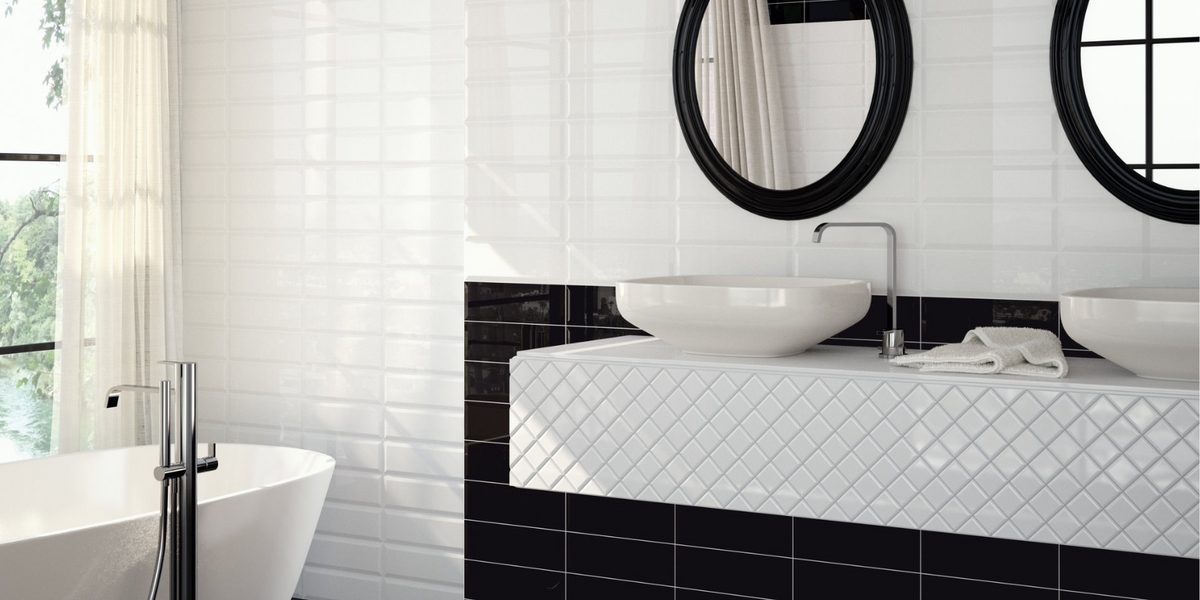 subway black and white bathroom wall tiles