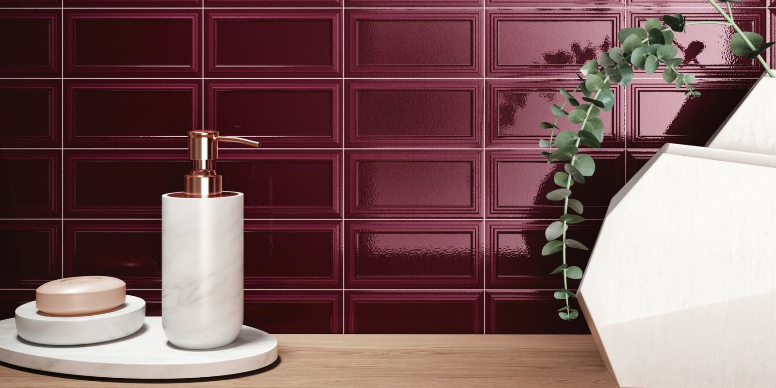 deep red small subway tiles