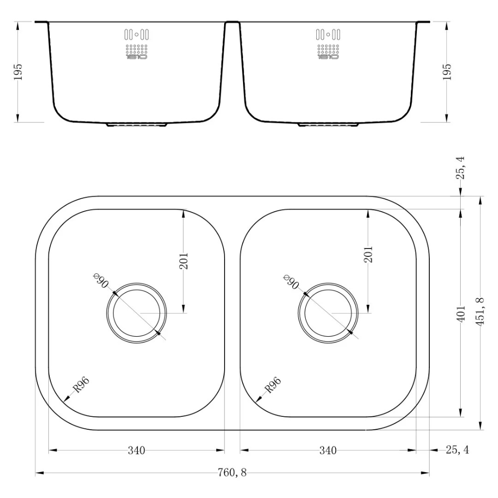 ETRODUO 340/340U Stainless Steel Undermount Double Bowl Sink