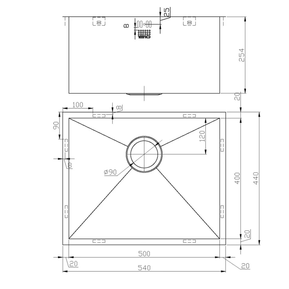 ZENUNO 500U Deep Stainless Steel Handmade Sink