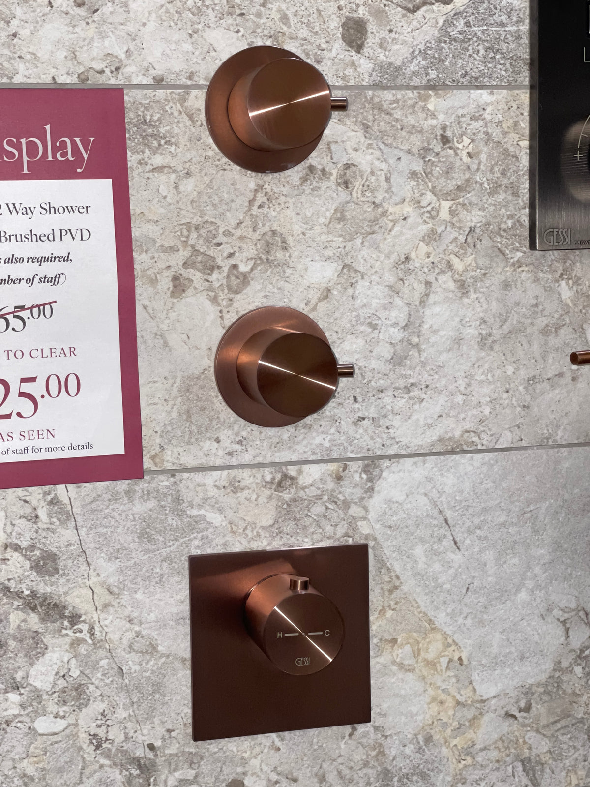 Gessi 2 Way Wall Mounted Thermostatic Shower Mixer Trim, Brushed Copper PVD