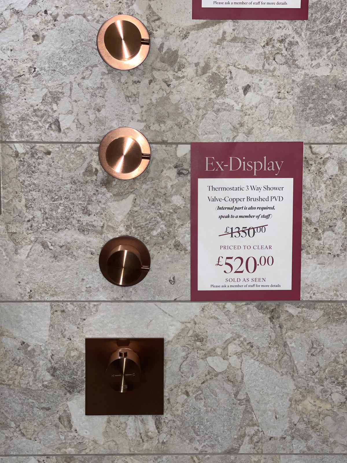 Gessi 3 Way Wall Mounted Thermostatic Shower Mixer Trim, Brushed Copper PVD