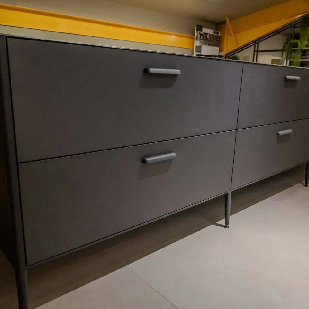 Grey dresser in a room setting