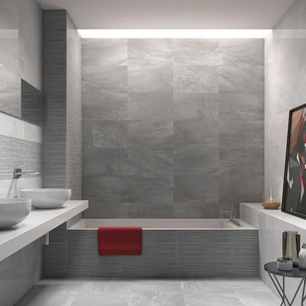Fruede Gris Stone Effect Ceramic Matt Indoor Wall Tile Bathroom