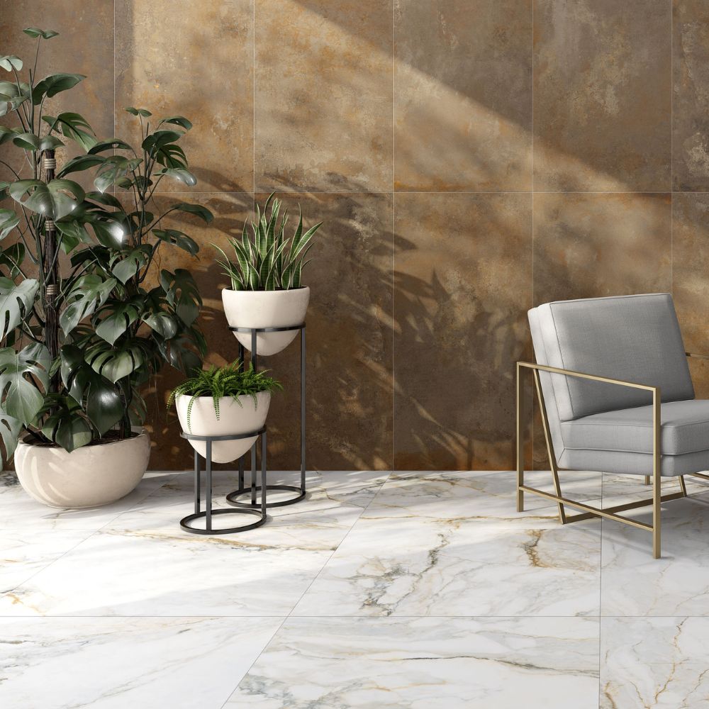 Golden Hue Marble Porcelain Tile | Sample Only