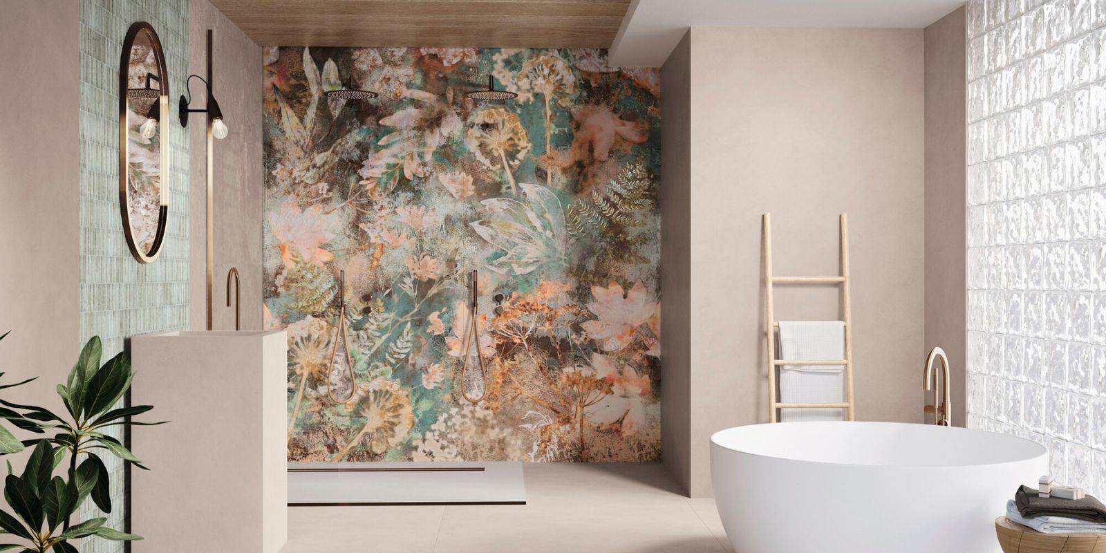 Pink earth toned aesthetic bathroom