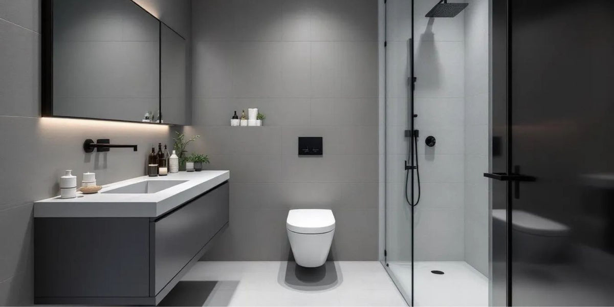Modern gray bathroom ideas showcasing sleek design and functionality.