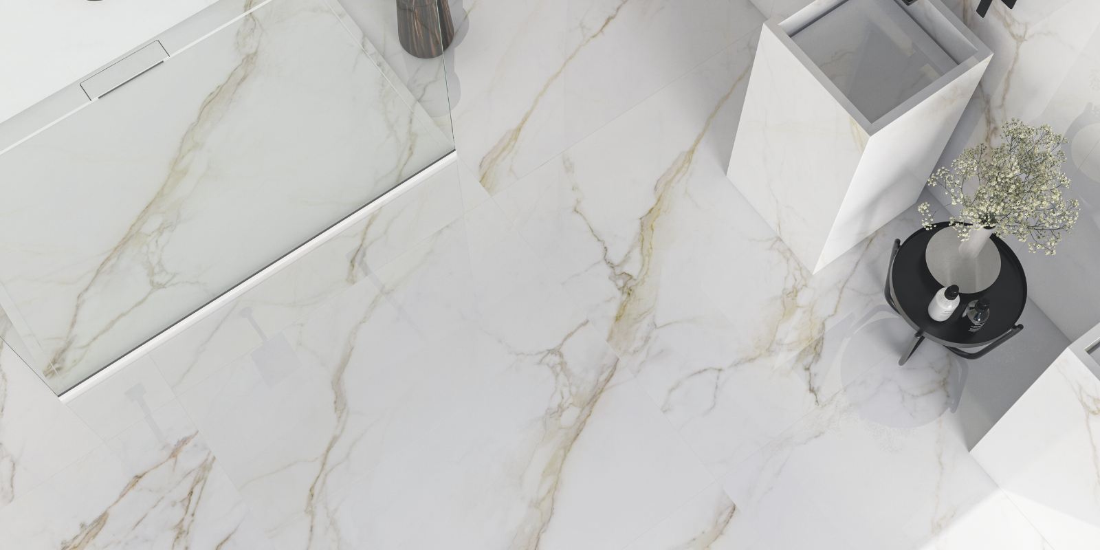 white floor tiles in bathroom 