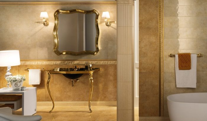 gold tiles for a spring-inspired interior design