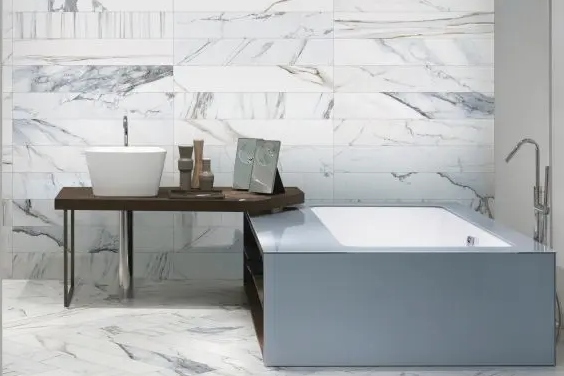 White marble tiled bathroom