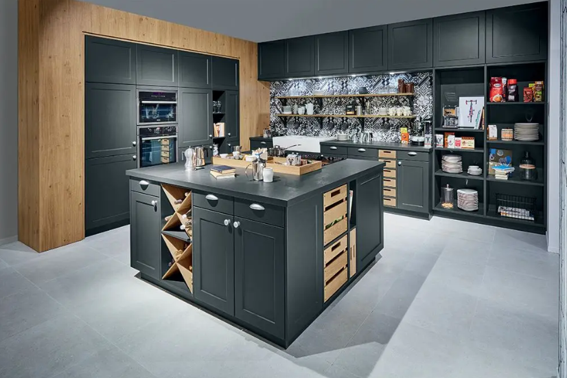 charcoal kitchen design with wood