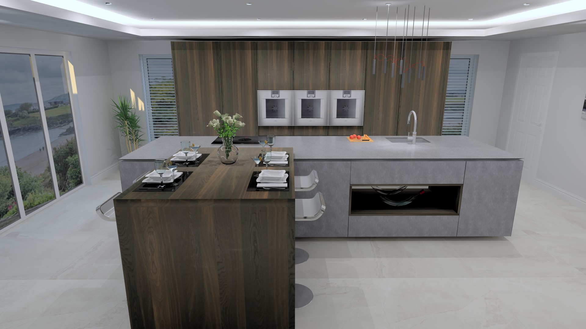 Modern kitchen design wood and grey
