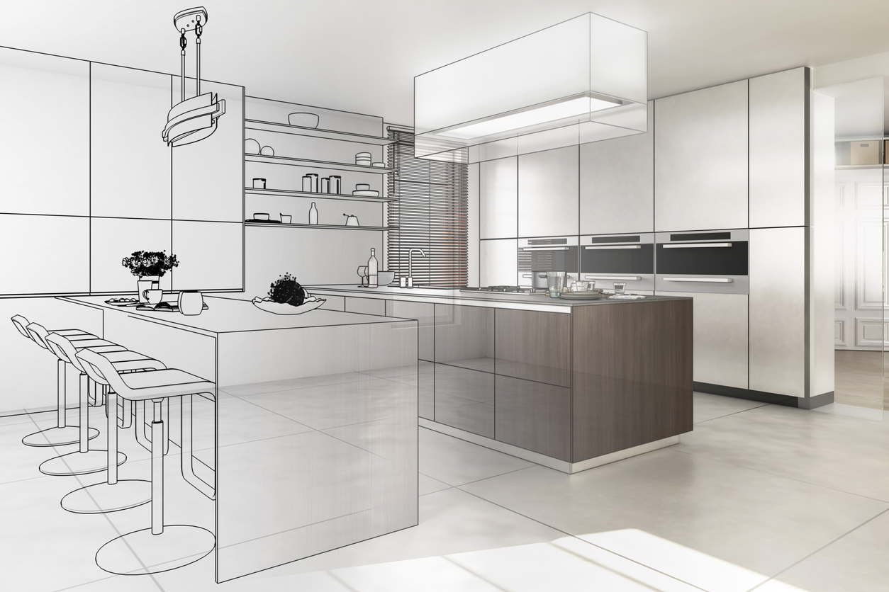 Kitchen design plans drawn out then 3D designed