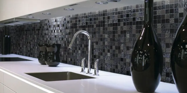 glass effect grey tiles above sink