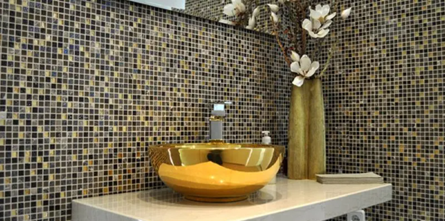 mosaic glass tiles in a bathroom