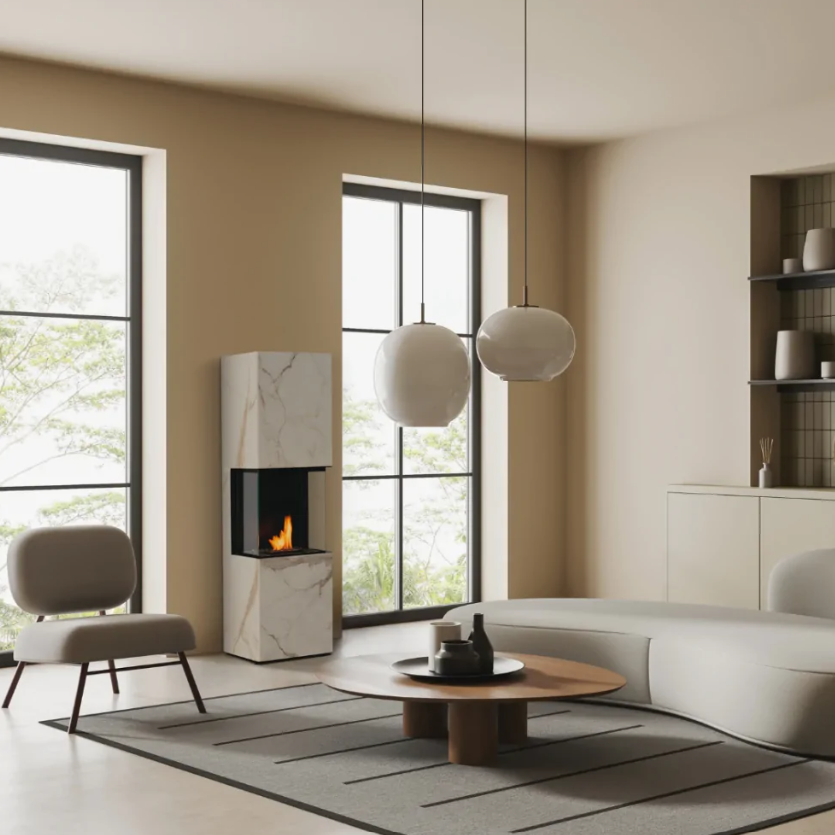 Stunning free standing Planika fireplace in modern living room