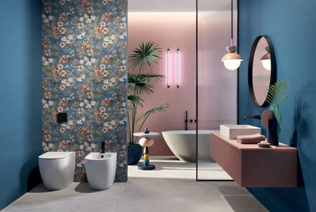 Roccia's Wide and Style Mini tiles displayed in a modern bathroom
