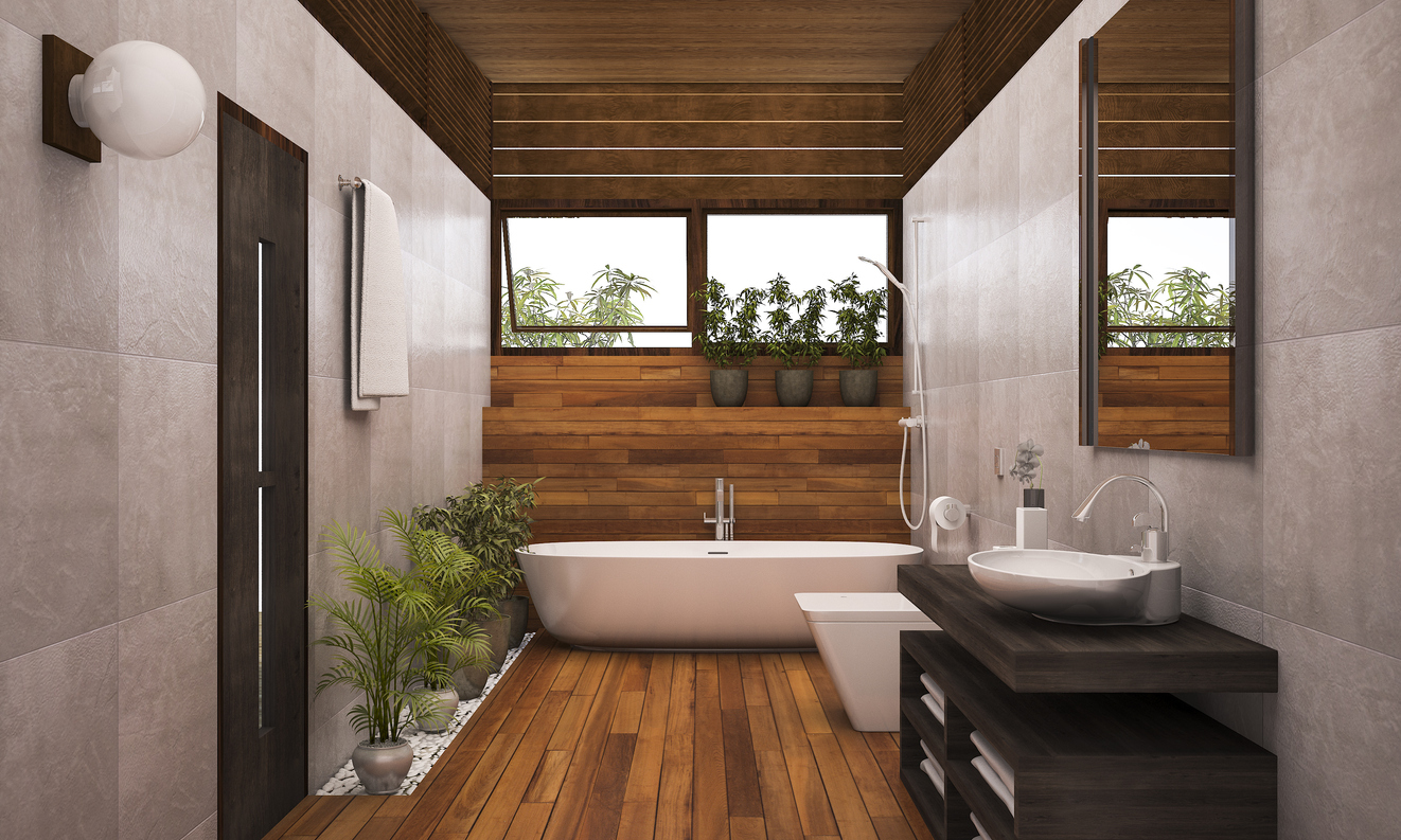 Beautiful rustic bathroom with wooden panels